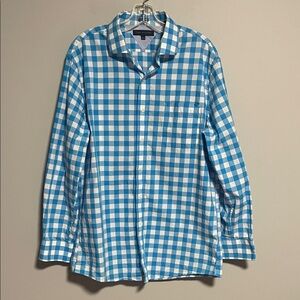 Tommy Hilfiger Blue and White Checkered Button Down Shirt Size 16 1/2 Neck